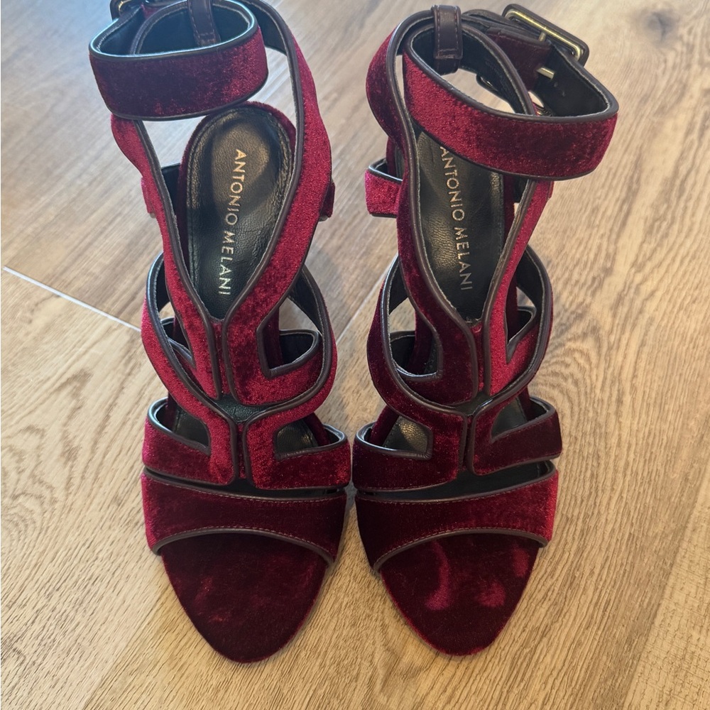ANTONIO MELANI Burgundy Velvet Strappy Heels